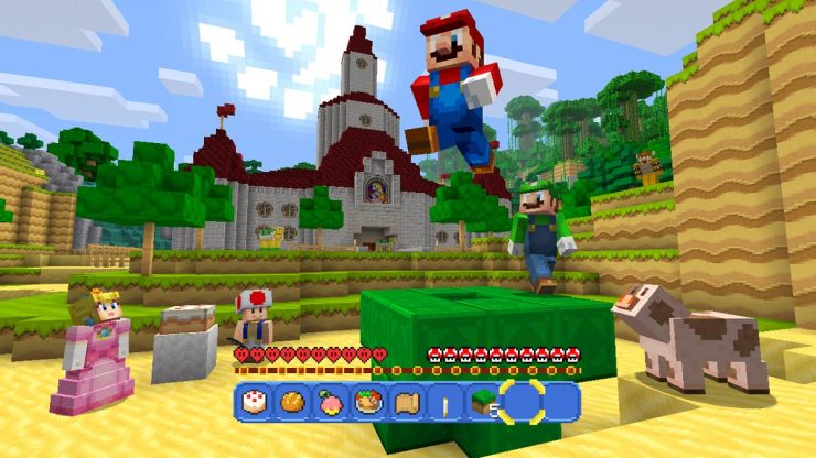 Super Mario e Minecraft no Super Mario Mash-Up Pack para Minecraft: Wii U Edition